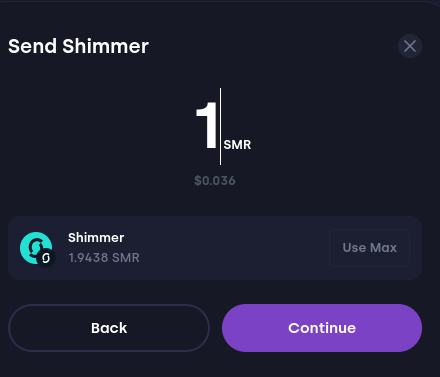 Enter the amount of SMR tokens you want to transfer