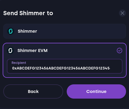 Select you ShimmerEVM Address