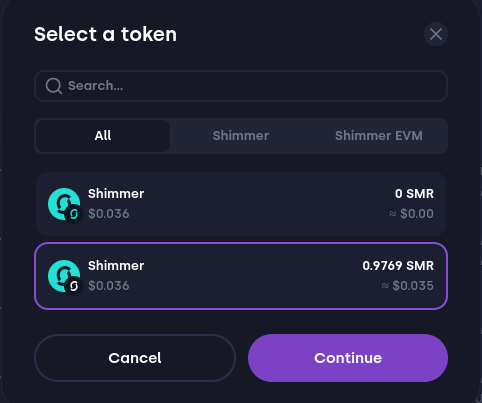 Select an account with SMR tokens